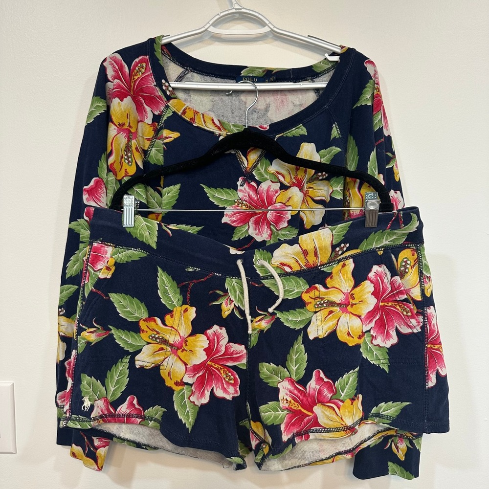 Polo Ralph Lauren Womens Lounge Set XL Tropical Short Sweatshirt Cotton